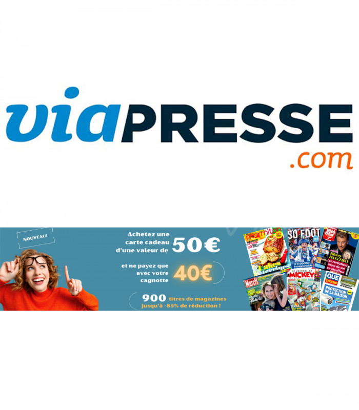 E-Carte Cadeau Valeur 50 € VIAPRESSE MAGAZINE jusqu'au 31/12/2025